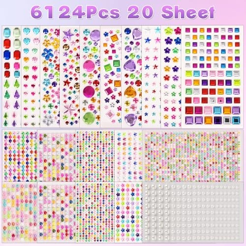 Gem Stickers, 6124Pcs Self-Adhesive Face Gems, Acrylic Rhinestone Stickers for