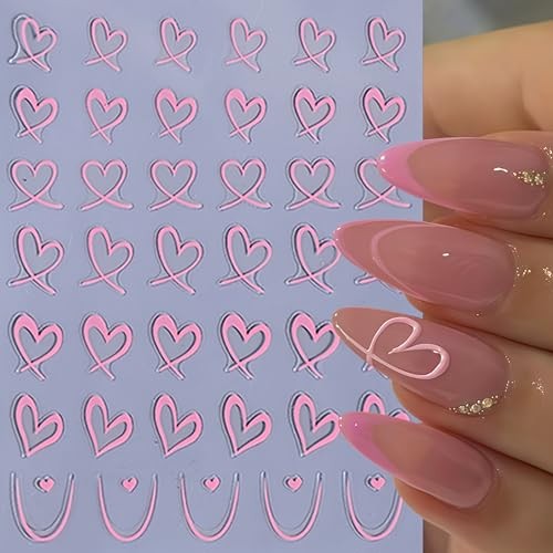 8 Sheets Heart Nail Stickers Wavy Line Nail Design 3D Self-Adhesive black heart
