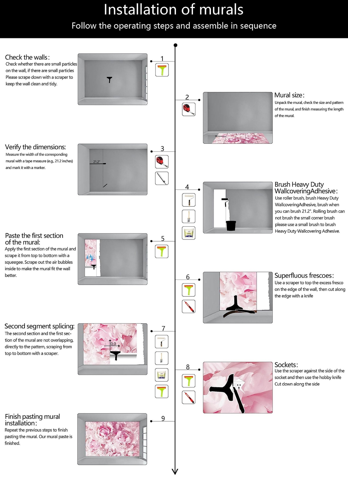 WFBHUA-Pink Floral Wallpaper Mural Peony Flower Wallpaper for Girls Bedroom W…