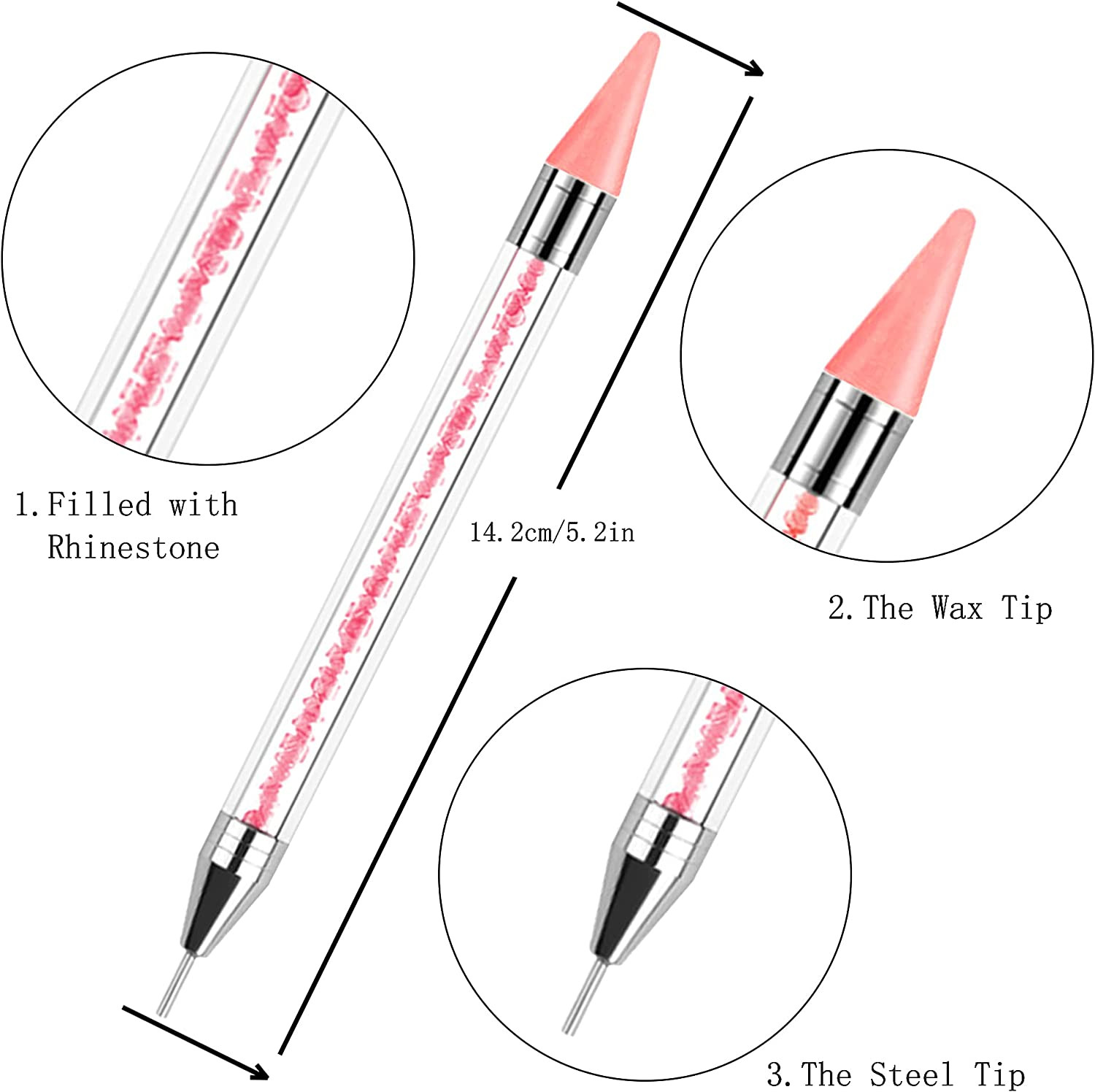 Rhinestone Picker Tool 2 Acrylic Handle Rhinestones Applicator Dual-Ended DIY Na