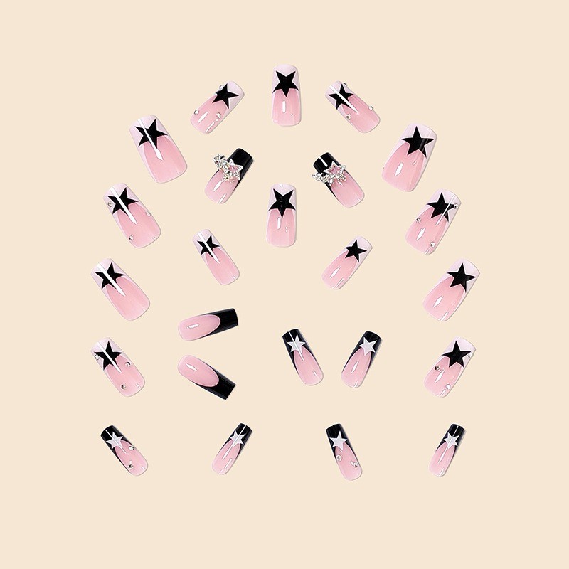 48Pcs-Press on Nails Y2K Star Charm Glossy Square Nail Art Set Reusable Handmade