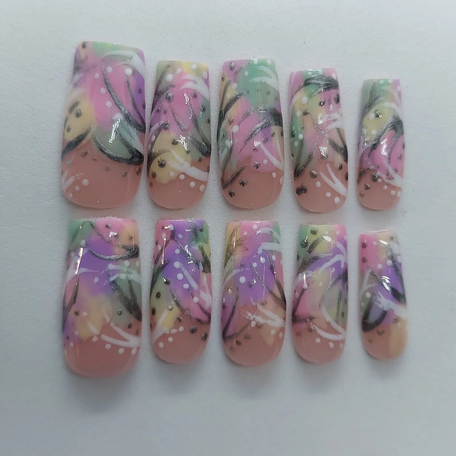 90’s Inspired Pastel Freaknik Mint Summer Nails Spring Wedding Rainbow Nails