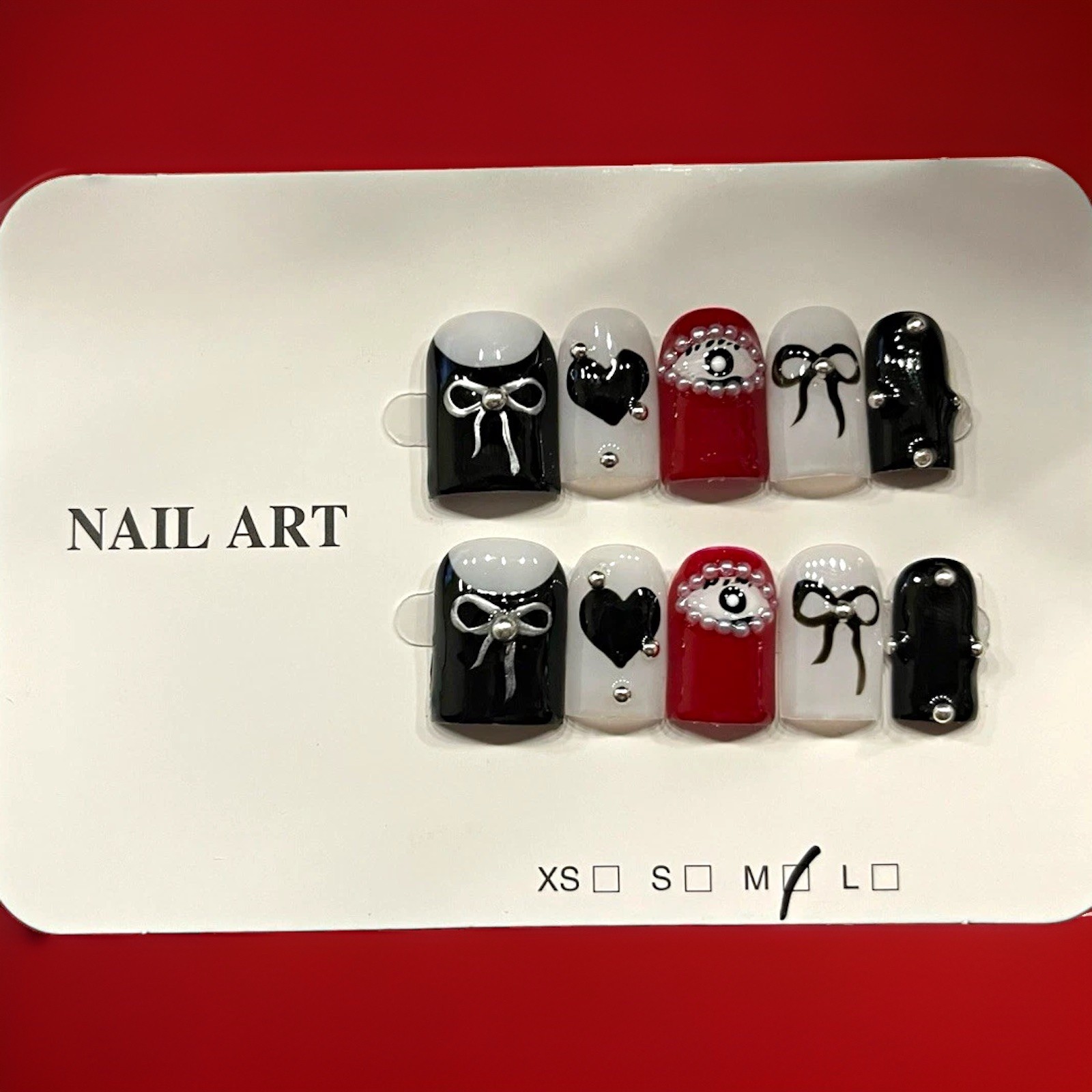 3D Bow Press-On Nails Acrylic Full Set, Square, Medium. SEE DESCRIPTION. ✨