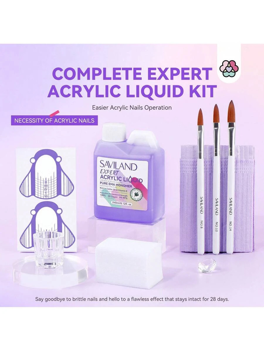 8OZ EMA Acrylic Liquid Monomer Professional Nail Kit Brush Dappen Dish Mat