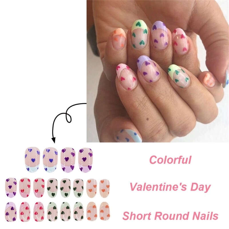 Fashionable Short Almond Press on Nail For Women Valentine s Day Nail 24Pcs