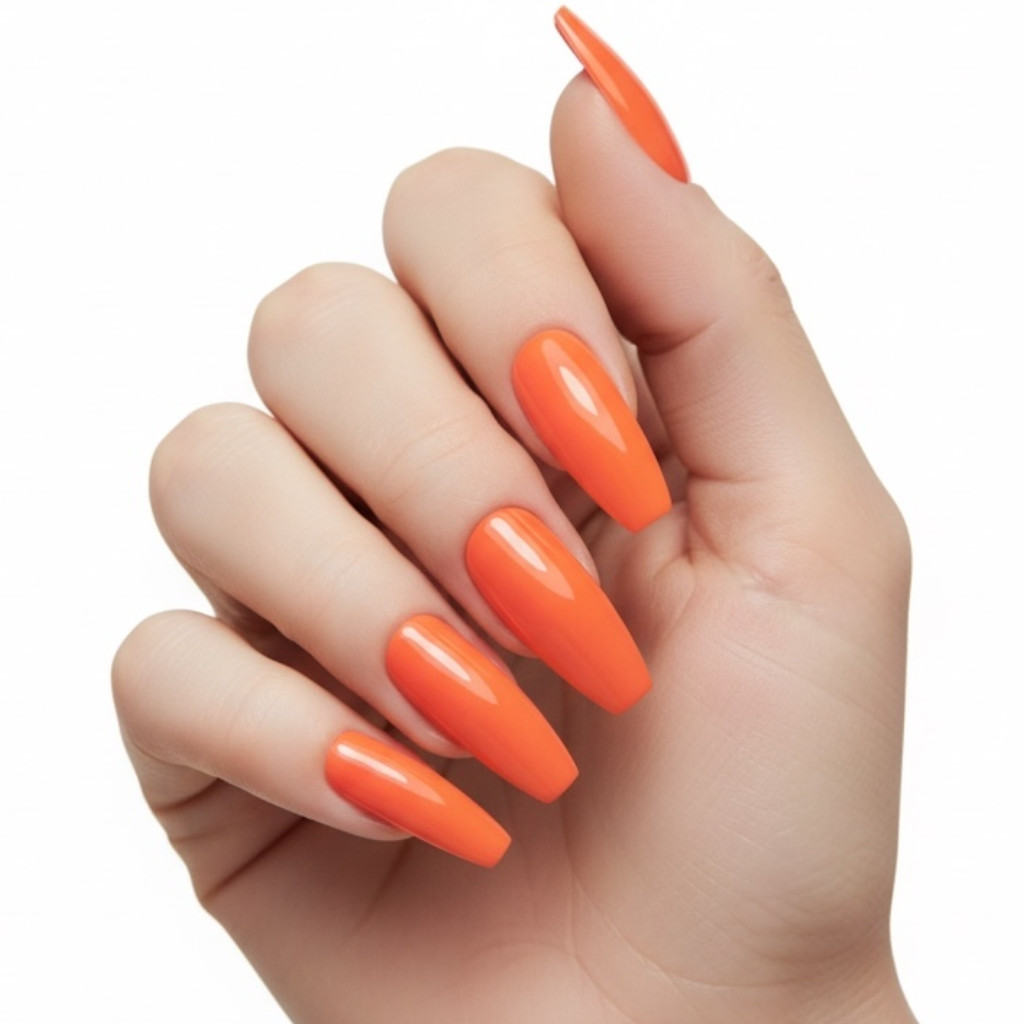 Orange Square Coffin Ballerina Extra Long Fake Acrylic False Tips Press On Nails