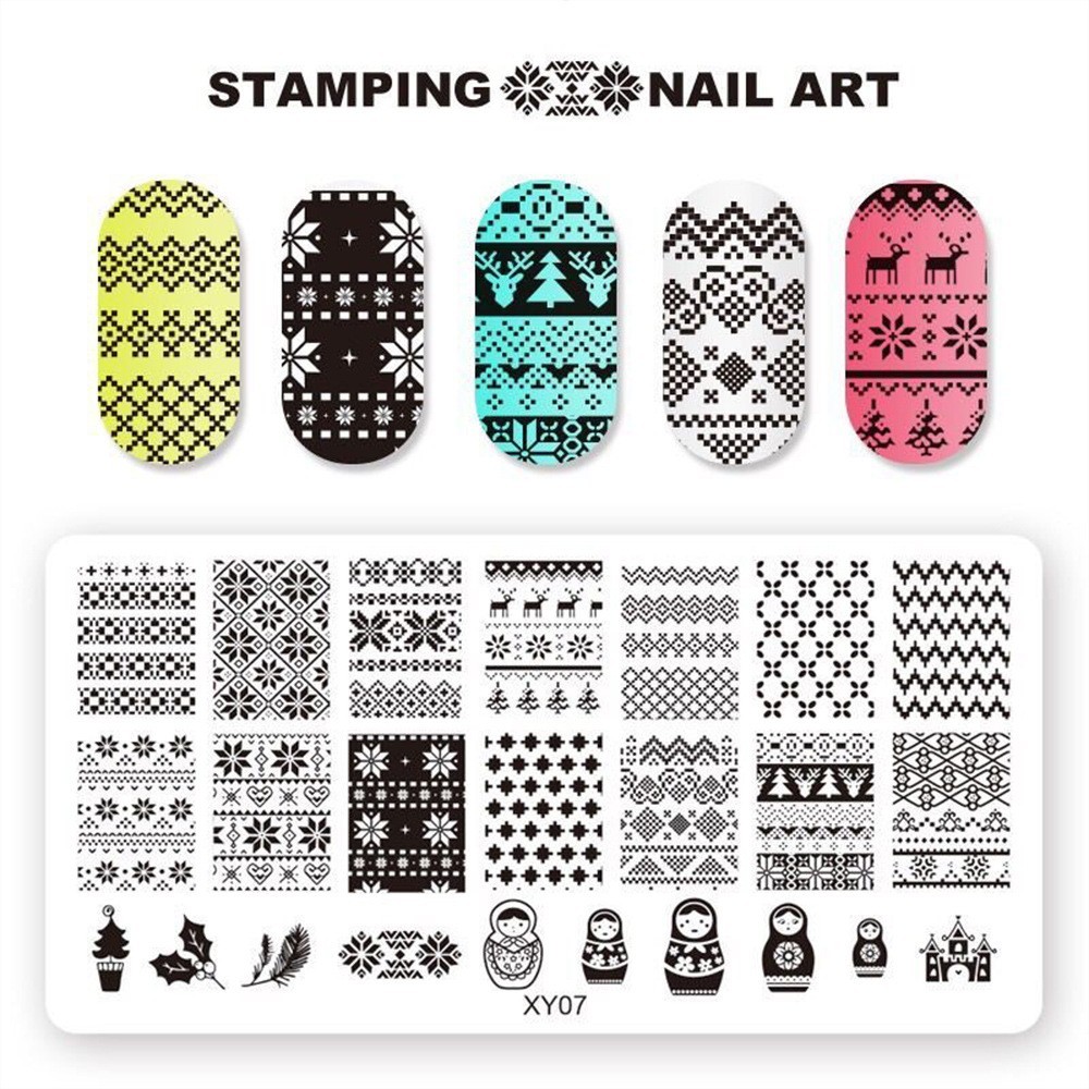 Grid Pattern Christmas Snow Reindeer Tree Nail Metal Stamping Plate