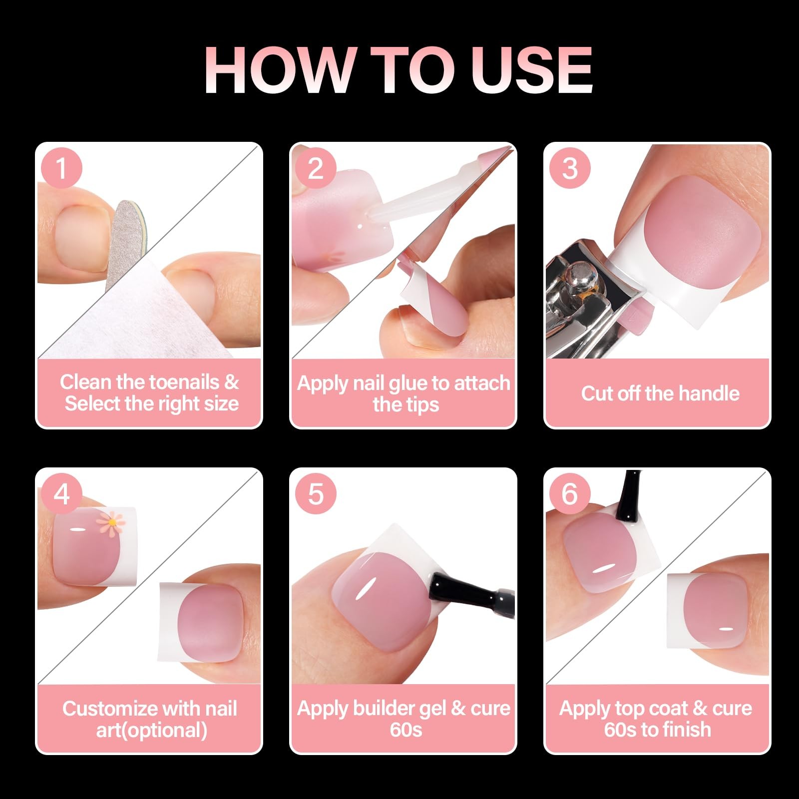 AILLSA French Tip Toe Nail Tips Press on, 150PCS Sharp 150PCS, Berry Pink