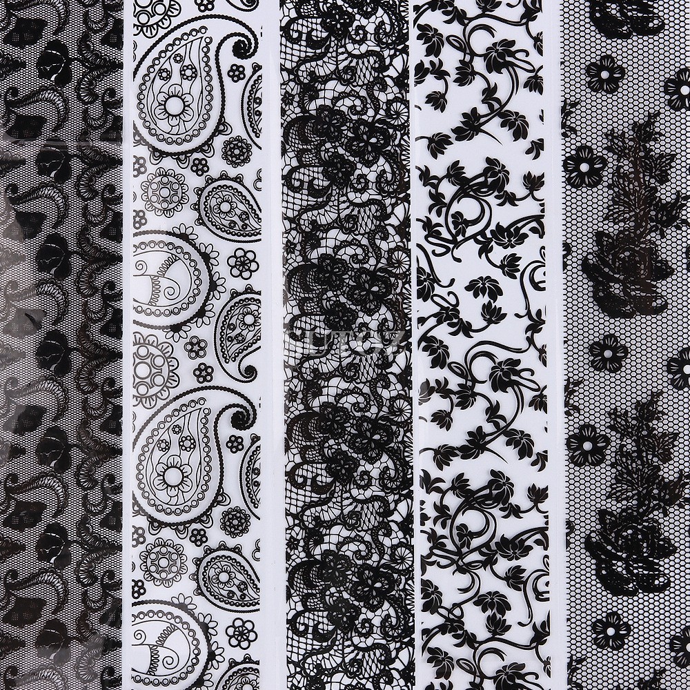 10Pcs Retro Black White Flower Lace Foils Nail Art Transfer Stickers Decals NH30