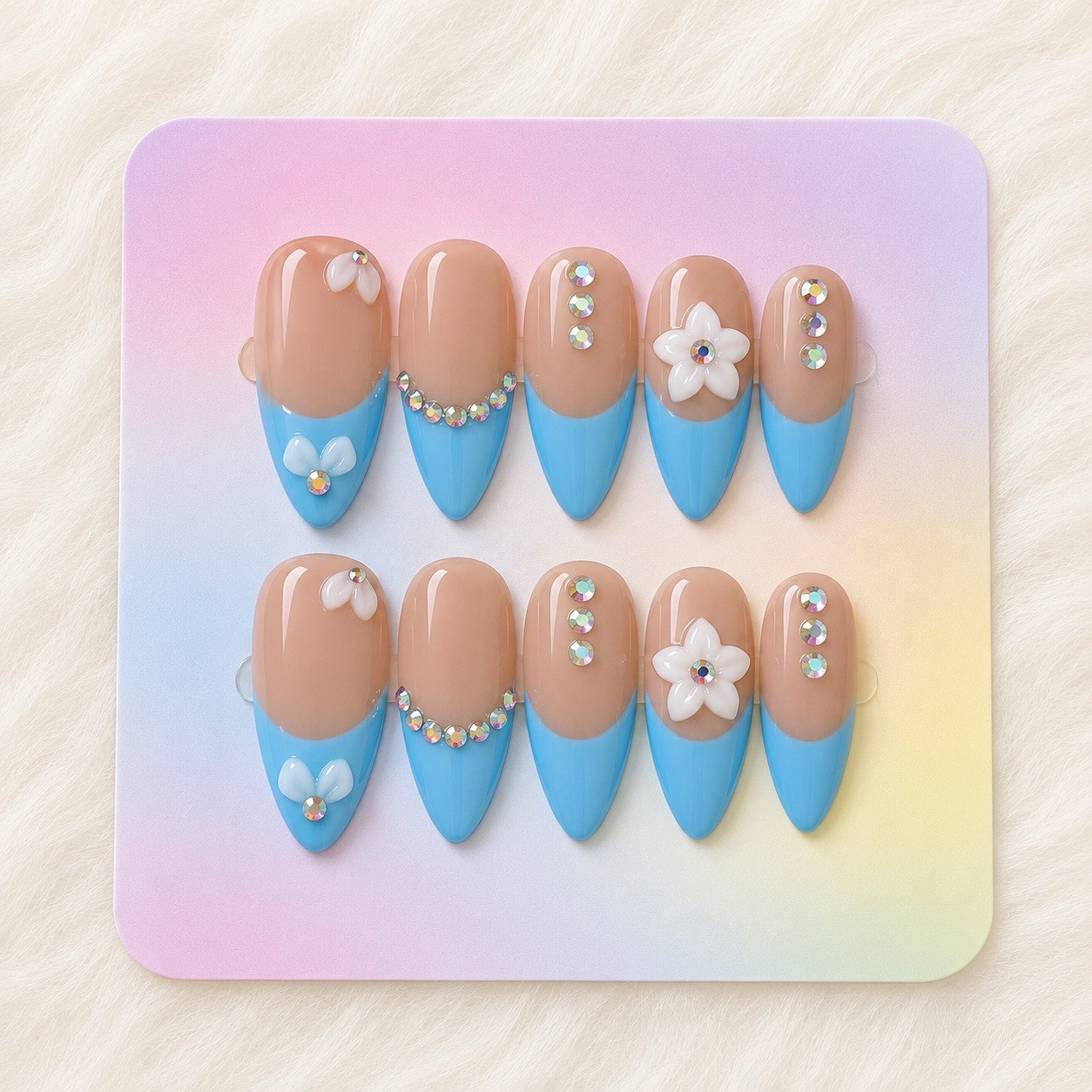 M.Y Aesthetic Press-On Nails Medium 10 Pcs 3D Floral Almond Coffin