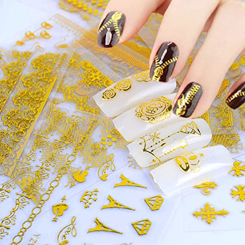 30 Sheets Gold Nail Art Stickers, Holographic Flowers Leaf Butterfly Lace Nail