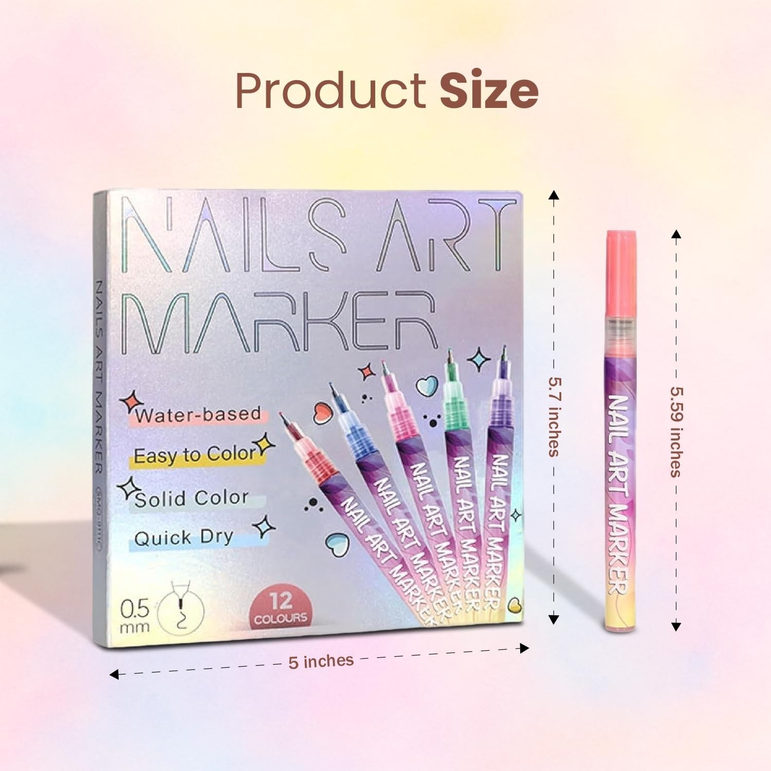 12-Color Nail Art Pens Set – Fine Tip Quick-Dry Waterproof Markers for Gel & Acr