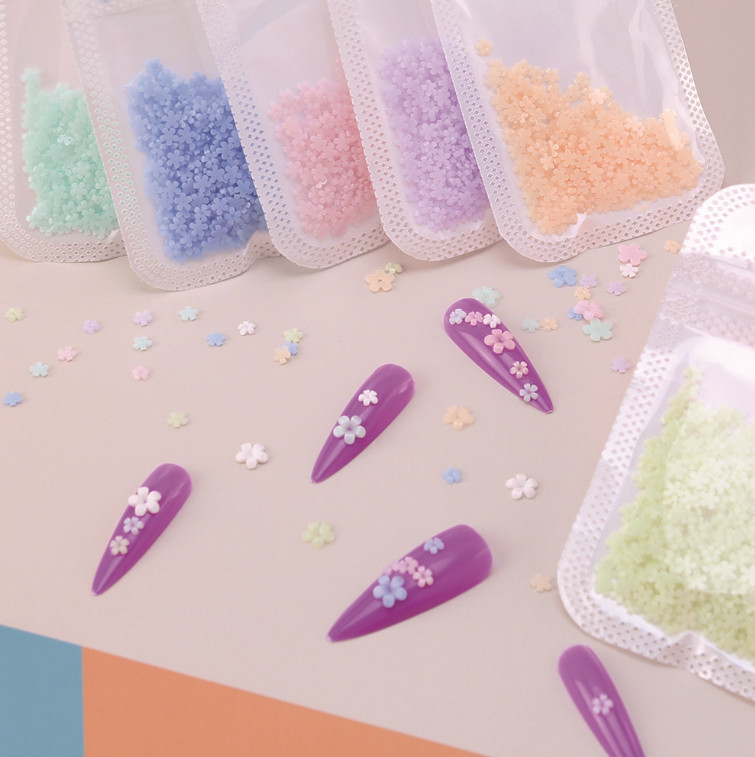 Mixed Nail Art Manicure 3D Color Change Five-Petal Flower Nails Gem Decors NH25