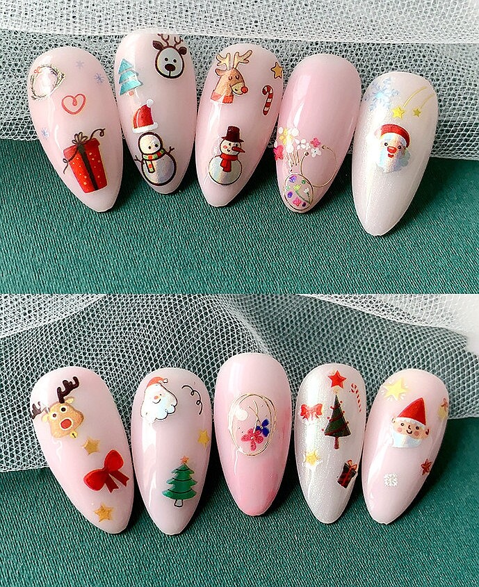 Laser Christmas Nail Sticker Reindeer Snowflake Snowman Stars Gingerbread
