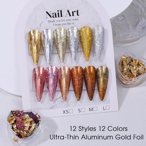 Unique Gold Flakes for Nails 12 Boxes Irregular Aluminum 12 Colors Gold Flakes
