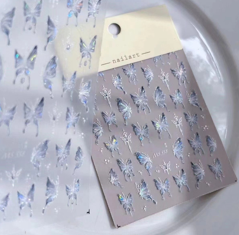 Aurora Butterfly Nail Art Sticker Pink Blue Jelly Shell Finish Self-Adhesive NH7