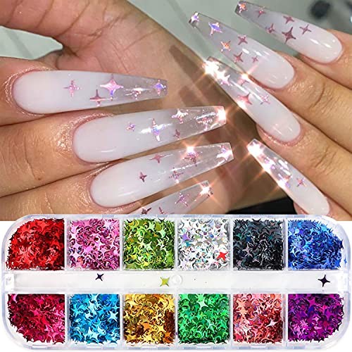 12 Colors Star Nail Art Stickers Glitter Four-Pointed Star Four-pointed Star
