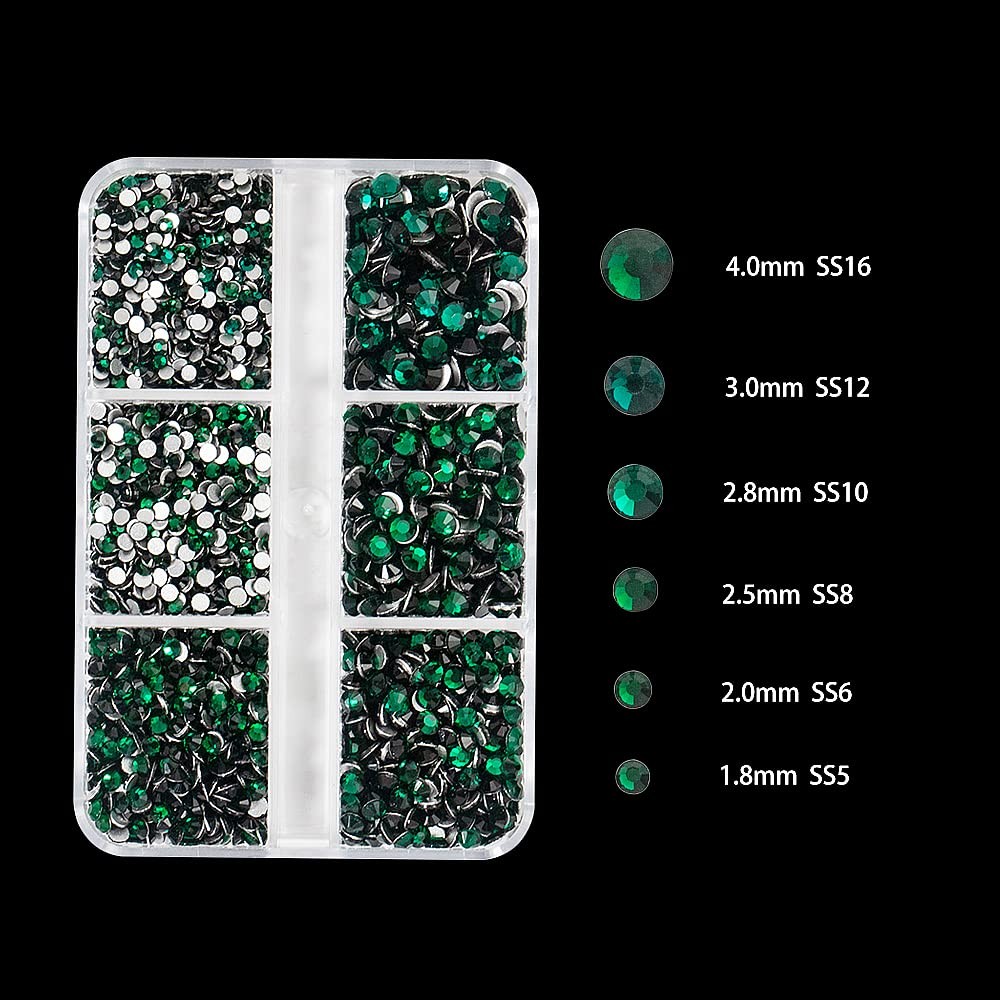 6Grids 3000Pcs Flatback Rhinestones , Dark Green Nail Gems Crystals Jewels, C…