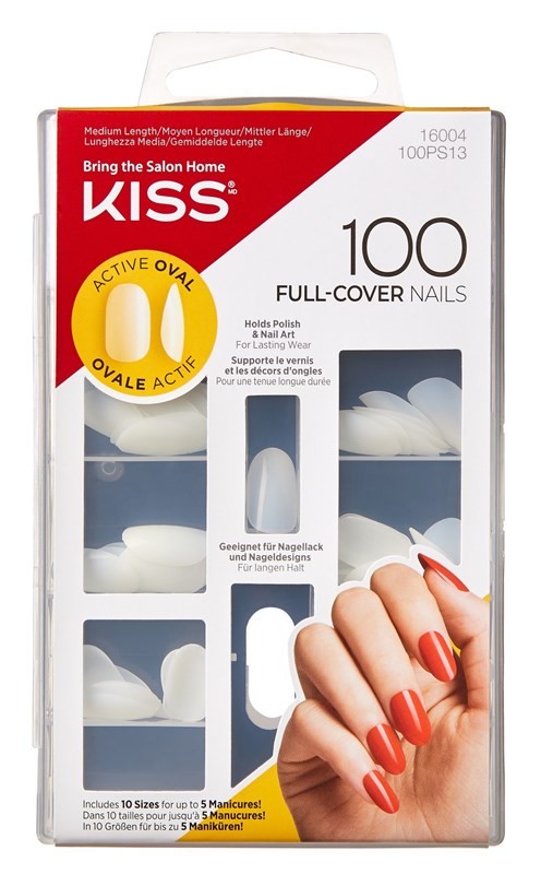 (3 PACK) Kiss 100 Full Cover Nails Active Oval (Medium Length)