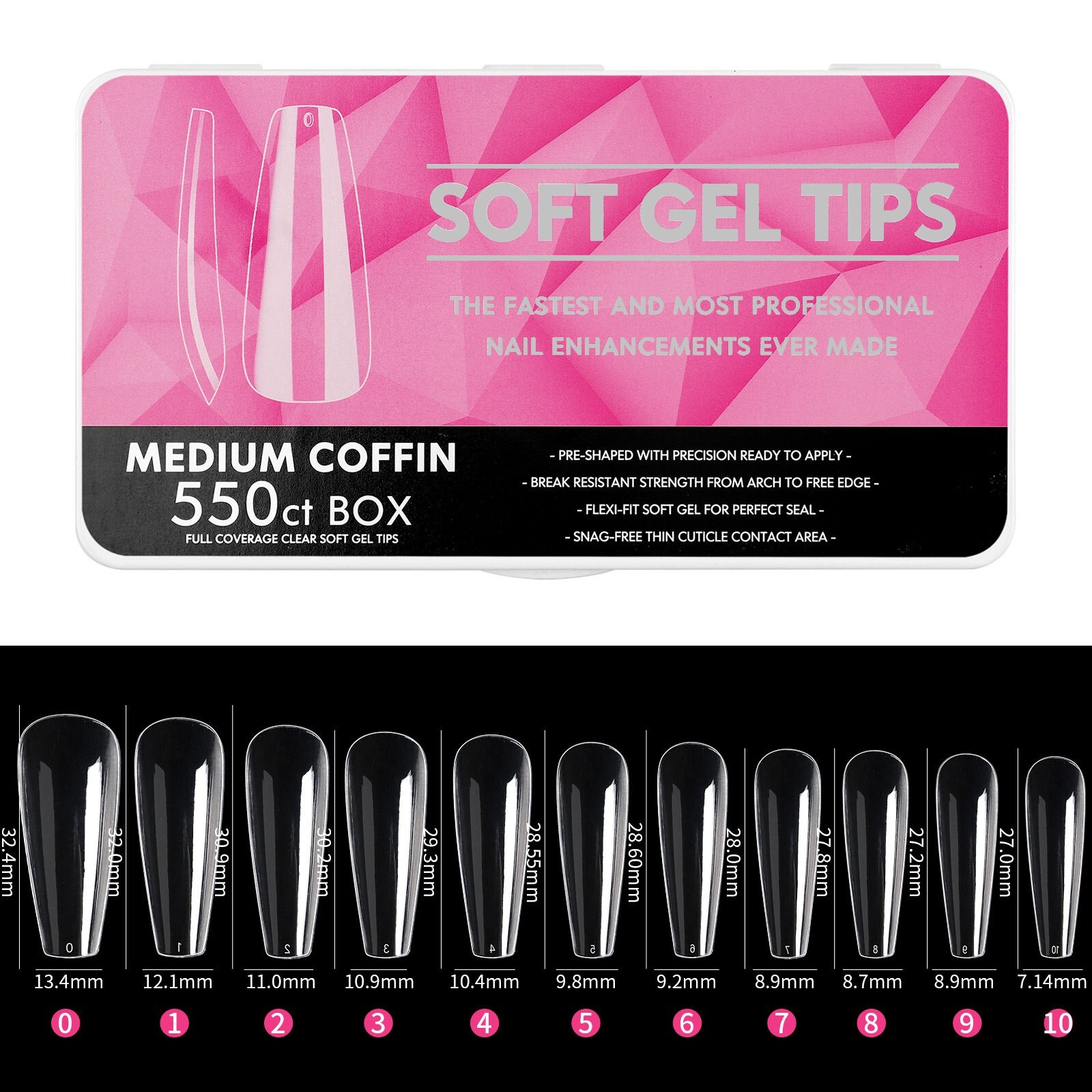 550Pcs/Box Coffin Nail Art Tips Stiletto Almond Ballerina Shape Fake False Nails
