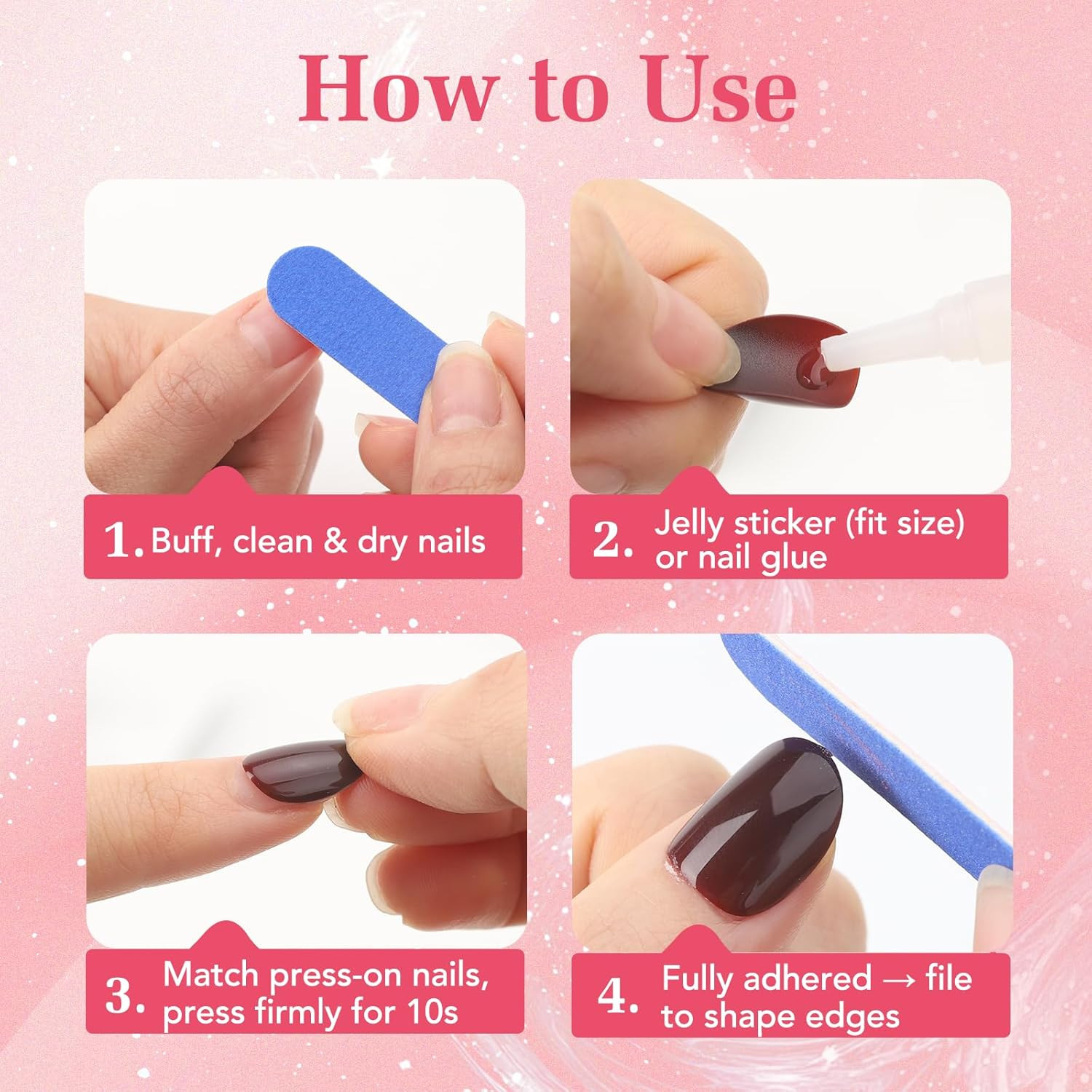 French Tip Press On Nails – Medium Pointed Almond Shape, 15 Sizes 30 Pcs Soft Ge