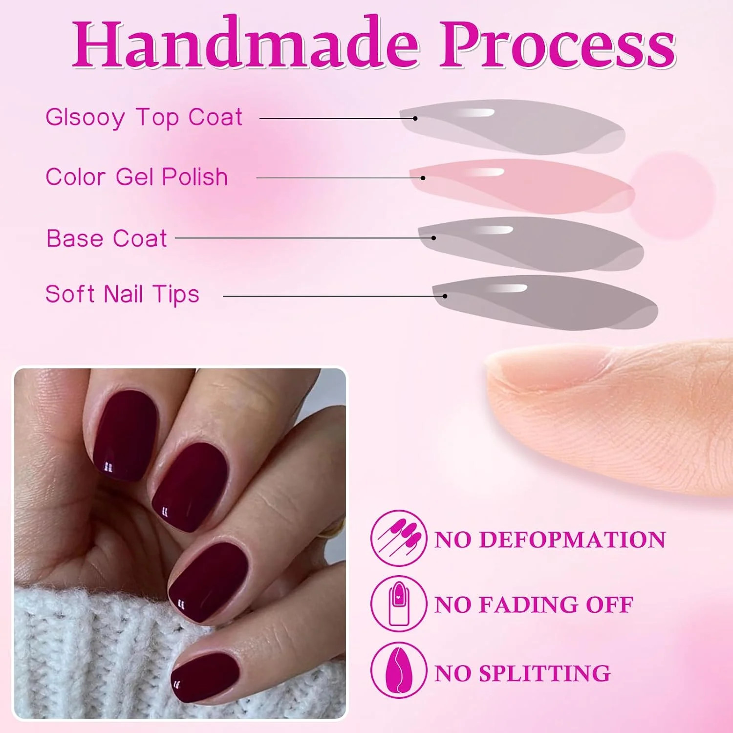 240pc Burgundy Press on Nails Short Square Fake Nails with Tabs, Short Acrylic N