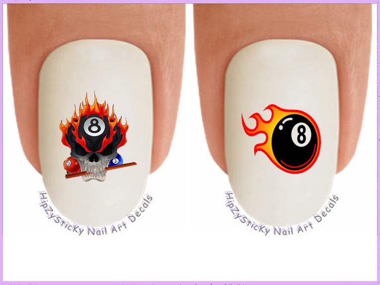 Nail Art 3036 SPORTS Pool 8 Ball Flame Skull WaterSlide Nail Decals Transfers