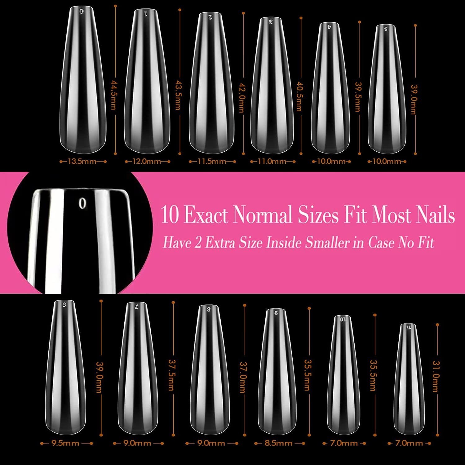 XXL Coffin Nails Tips Full Cover 216pcs Extra Long Clear Acrylic