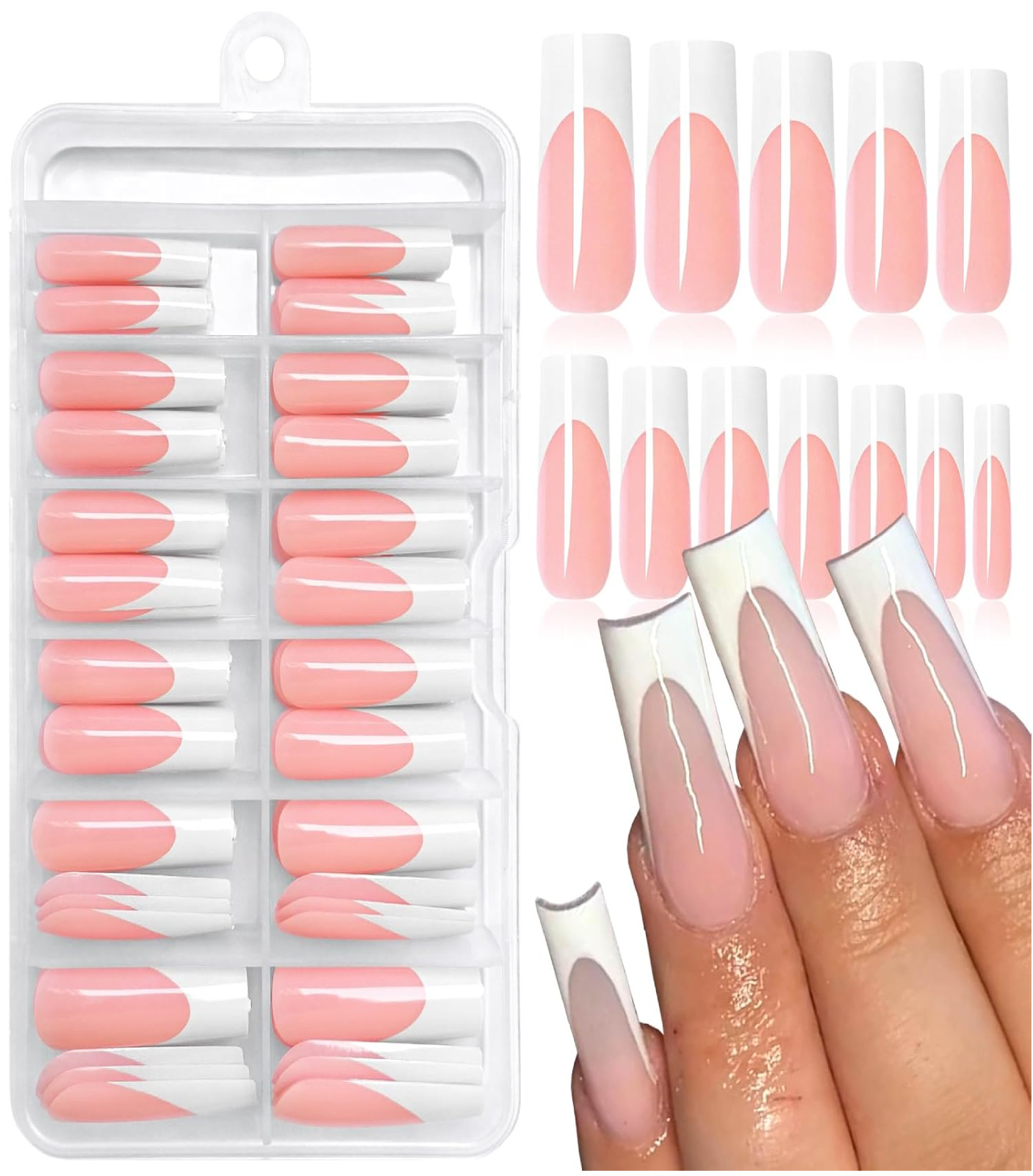 120Pcs White French Tip Press on Nails, Long Nails Press ons Square Fake Nail