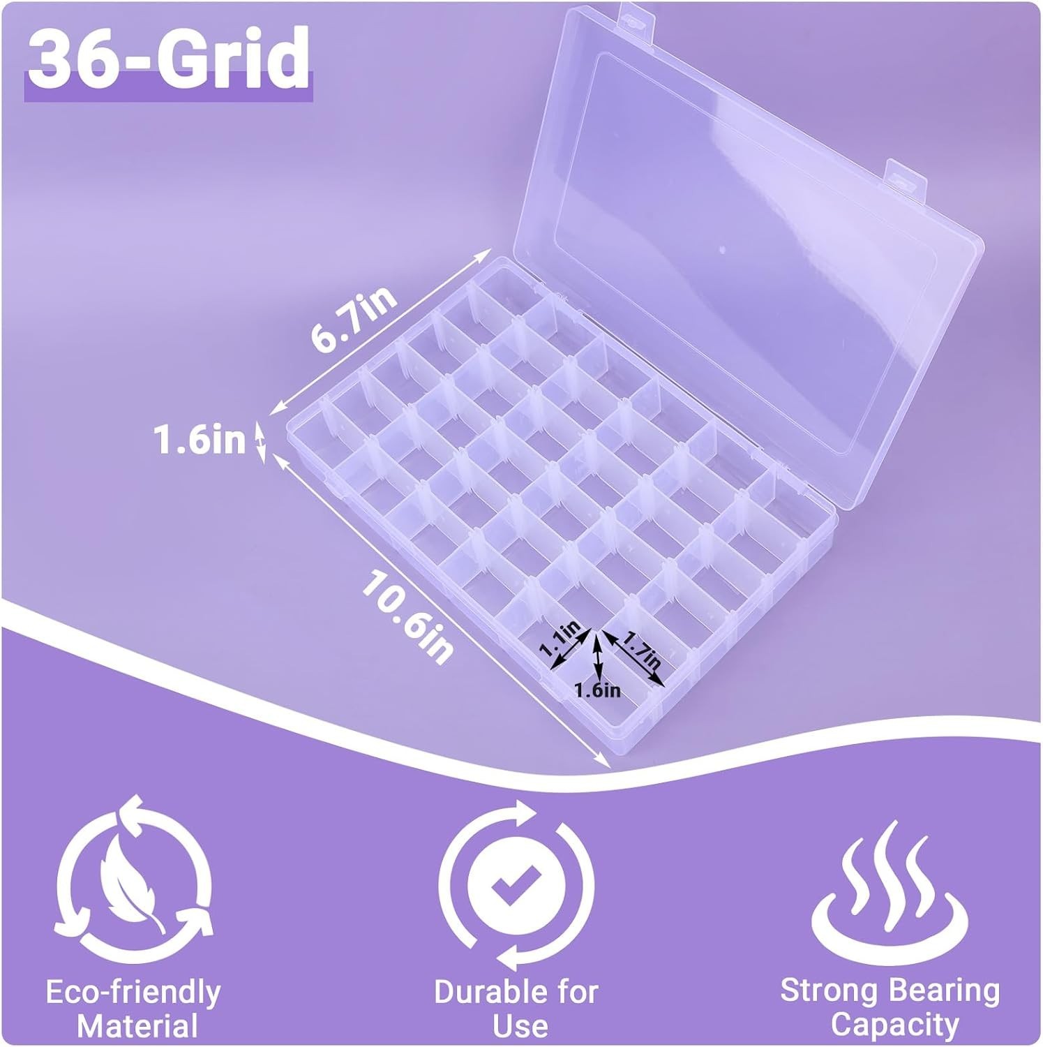 Nail Organizer Storage Box 36 Grids, Rhinestone Container Clear, Acrylic Pres…