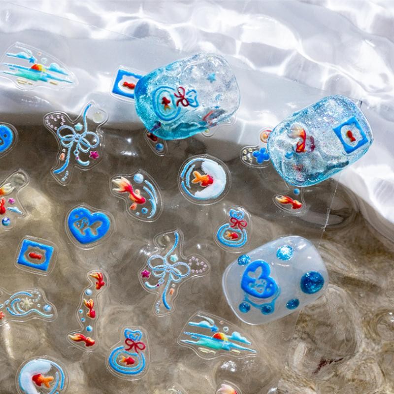 Shiny Goldfish Plastic Bag Seahorses Summer Jellyfish Starfish Nail Art Stickers