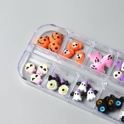 1Box Halloween Nail Charms Cute Ghost Pumpkin Mini Halloween Resin Bat Ghost