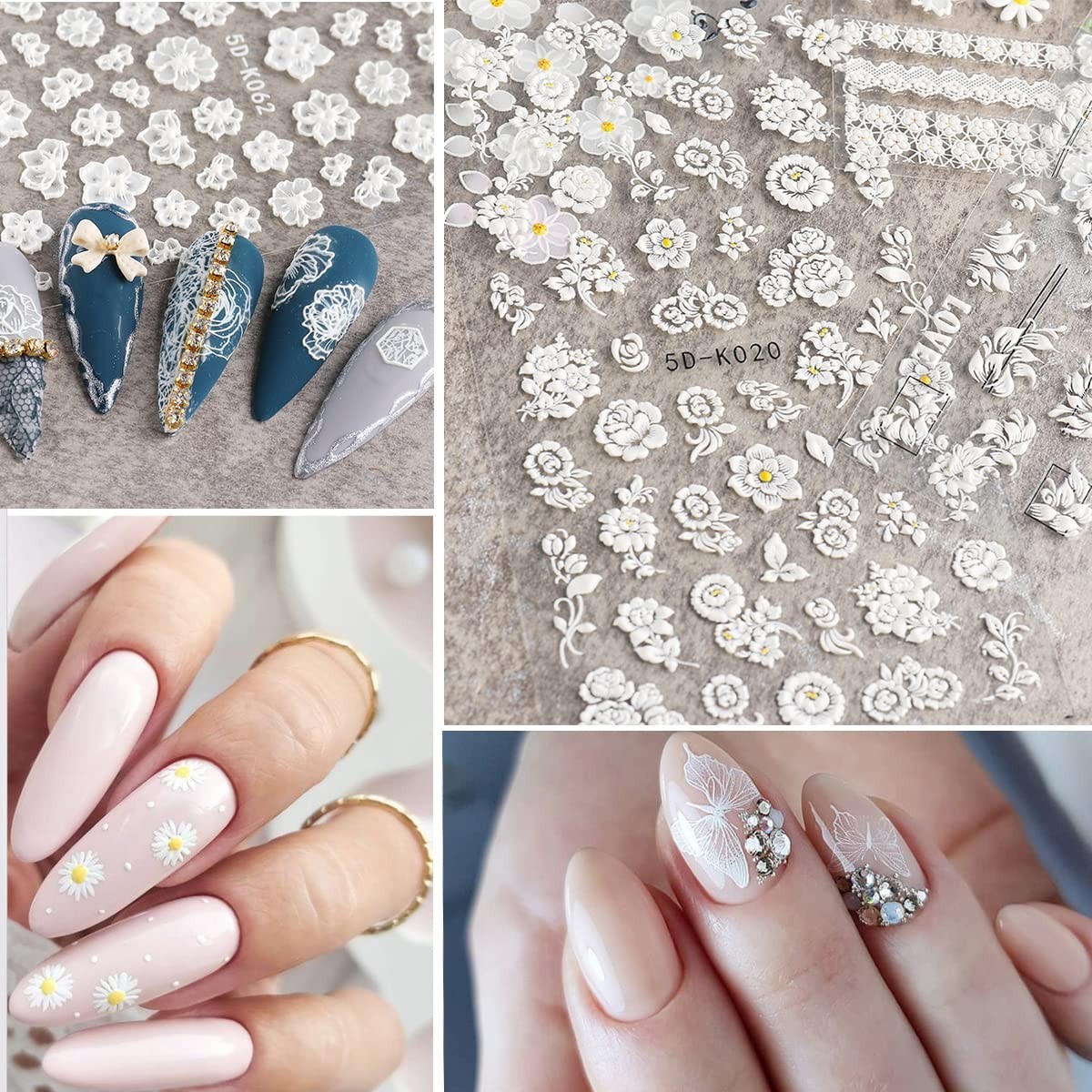 5D Flower Nail Art Stickers – 6 Sheets Self-Adhesive Decals, Luxury Spring Desig