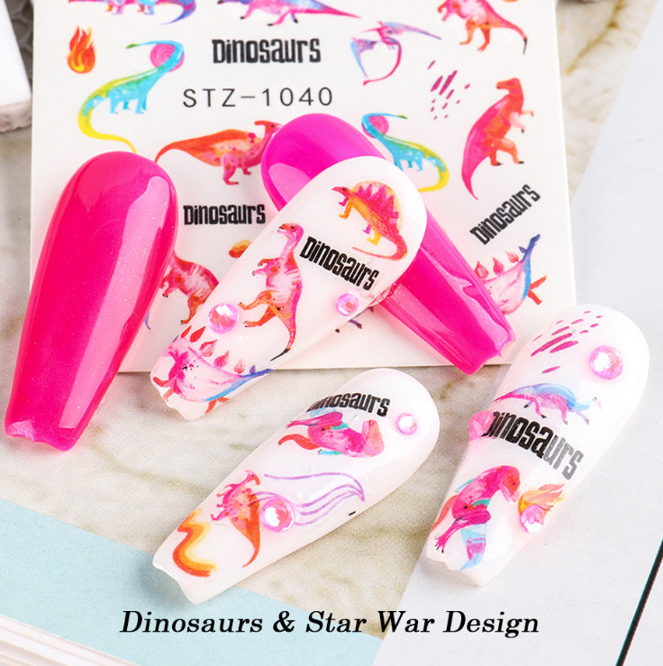 16 Sheets Nail Art Stickers Lips Roman English Dog Animal Dinosaur SeaWorld NS10