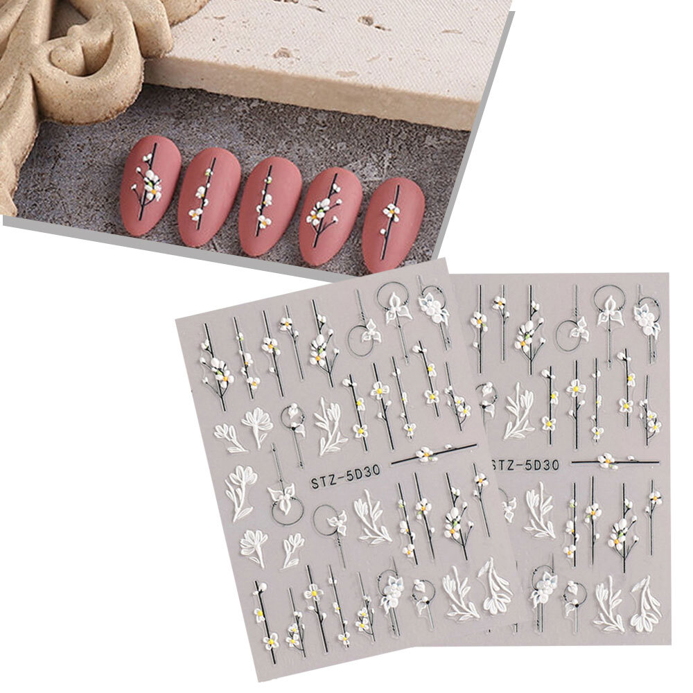 1 Sheet 5D Nail Art Stickers Embossed Flowers Leaf Nail Stickers Manicure DIY