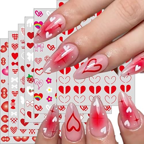 12Sheet Valentine’s Nails Stickers Colorful Heart Muti Shape Nails Art