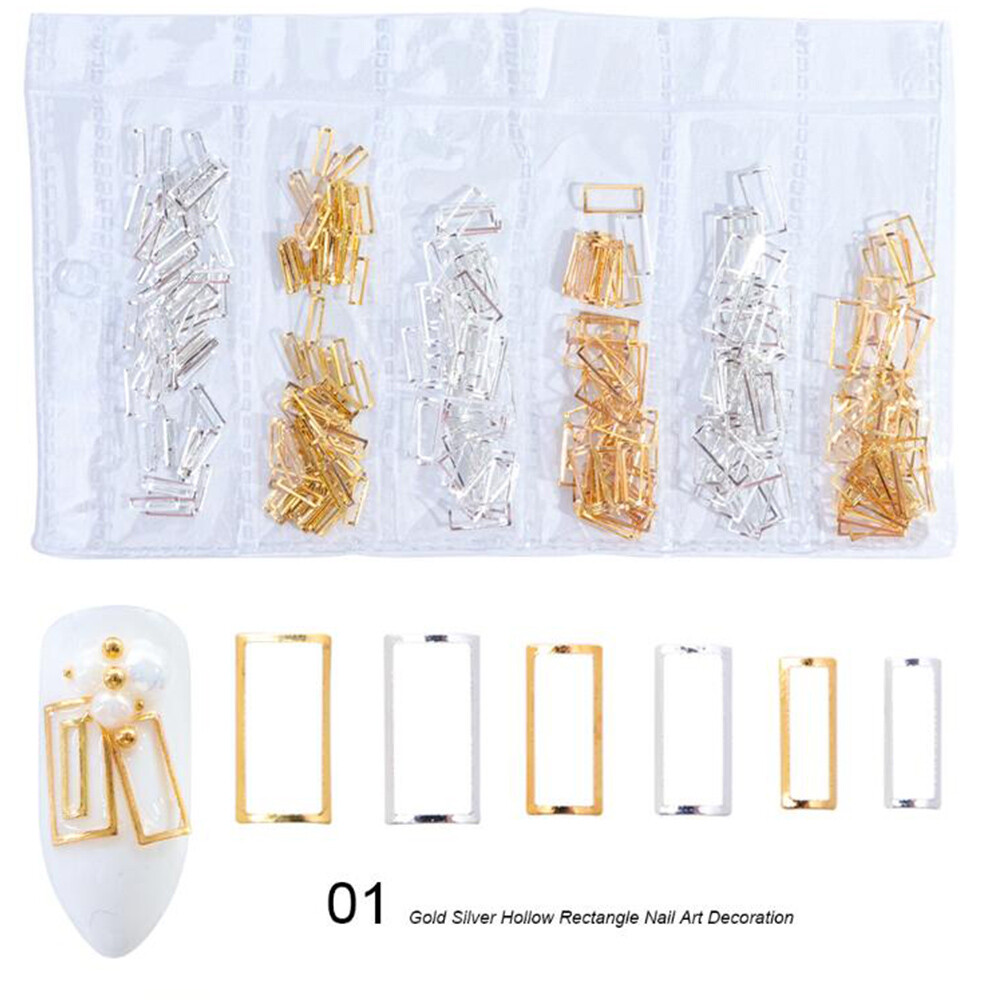 6 Shapes / Pack 3D Rhinestone Metal Frame Nail Art Decoration Gold Rivet Studs