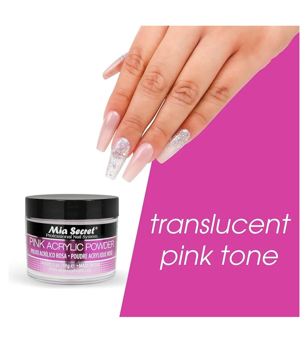 Mia Secret Acrylic Nail Powder Professional Nail System Size: 2 oz – Pink