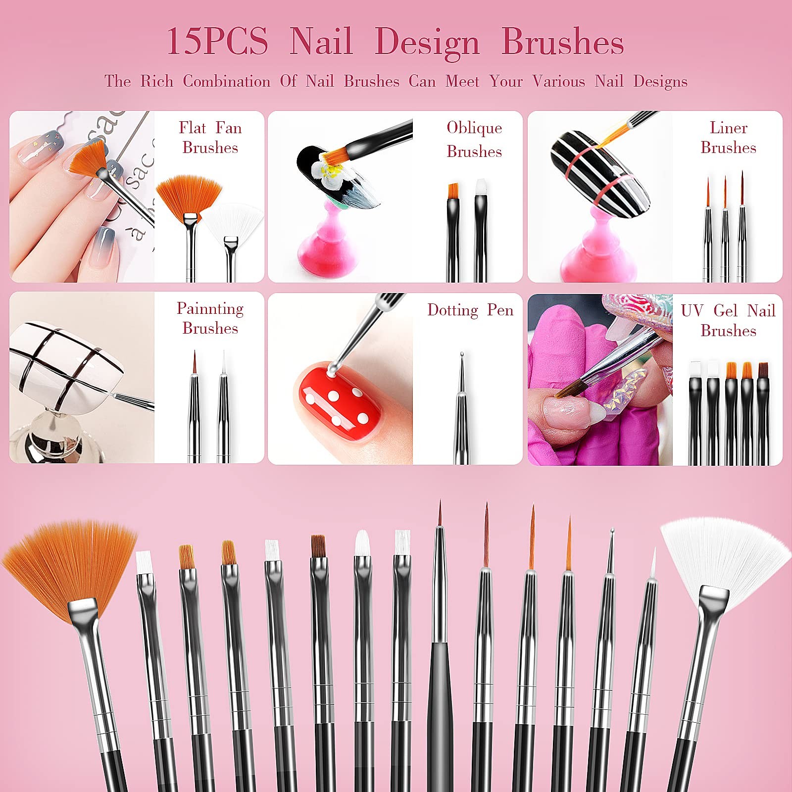 32 Pcs Nail Art Brush Set Acrylic Liner Dotting Tools for Beginners Salon