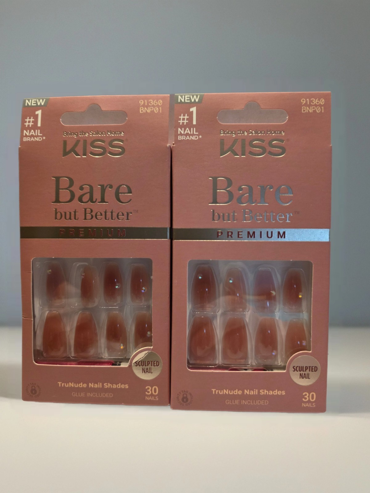 Kiss Bare but Better Medium Shine Dark Pink Coffin Shape Press On Nails – Qty 2