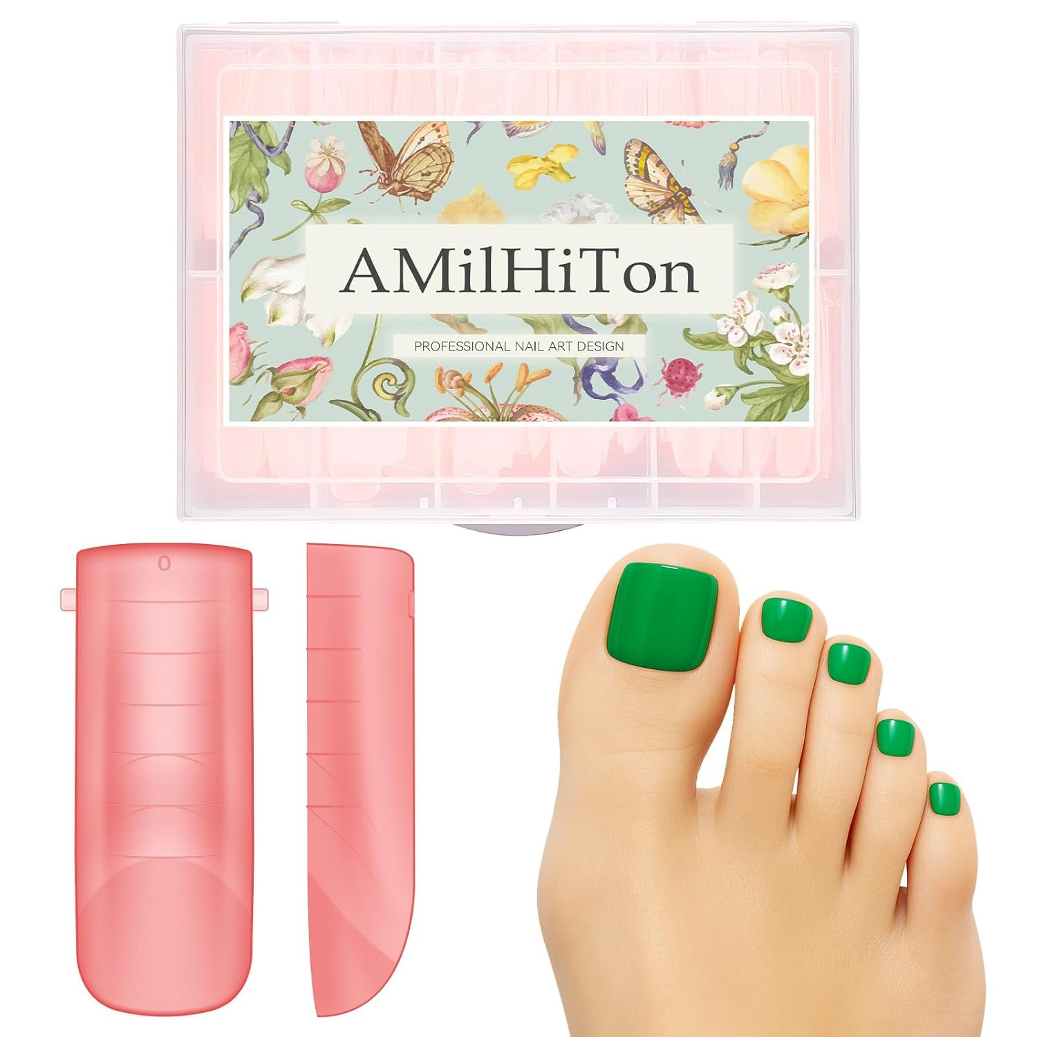 Toe Nail Tips Auxiliary Line, Square Full Cover for Wide Long Nail Beds, Matte P