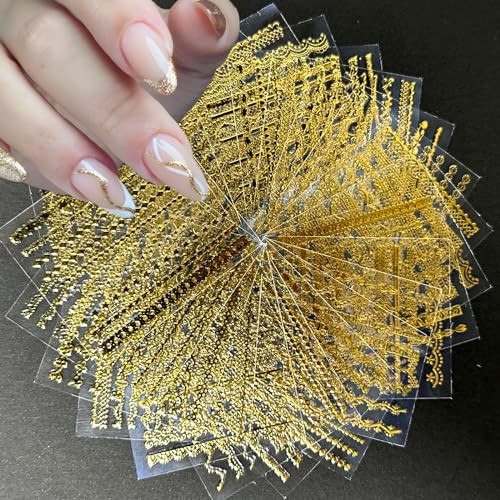 30 Sheets Gold Line Nail Art Stickers Gold Lace Nail Stickers 3D Self-Adhesive