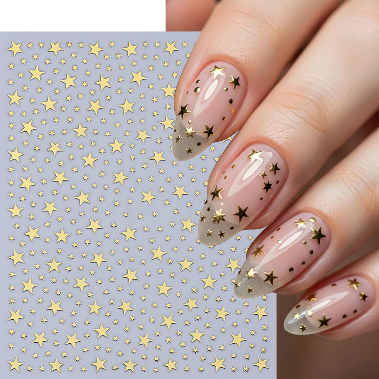 10 Pcs Star Nail Stickers 3D Gold Silver White Black Red Blue Green Rose Gold Pi