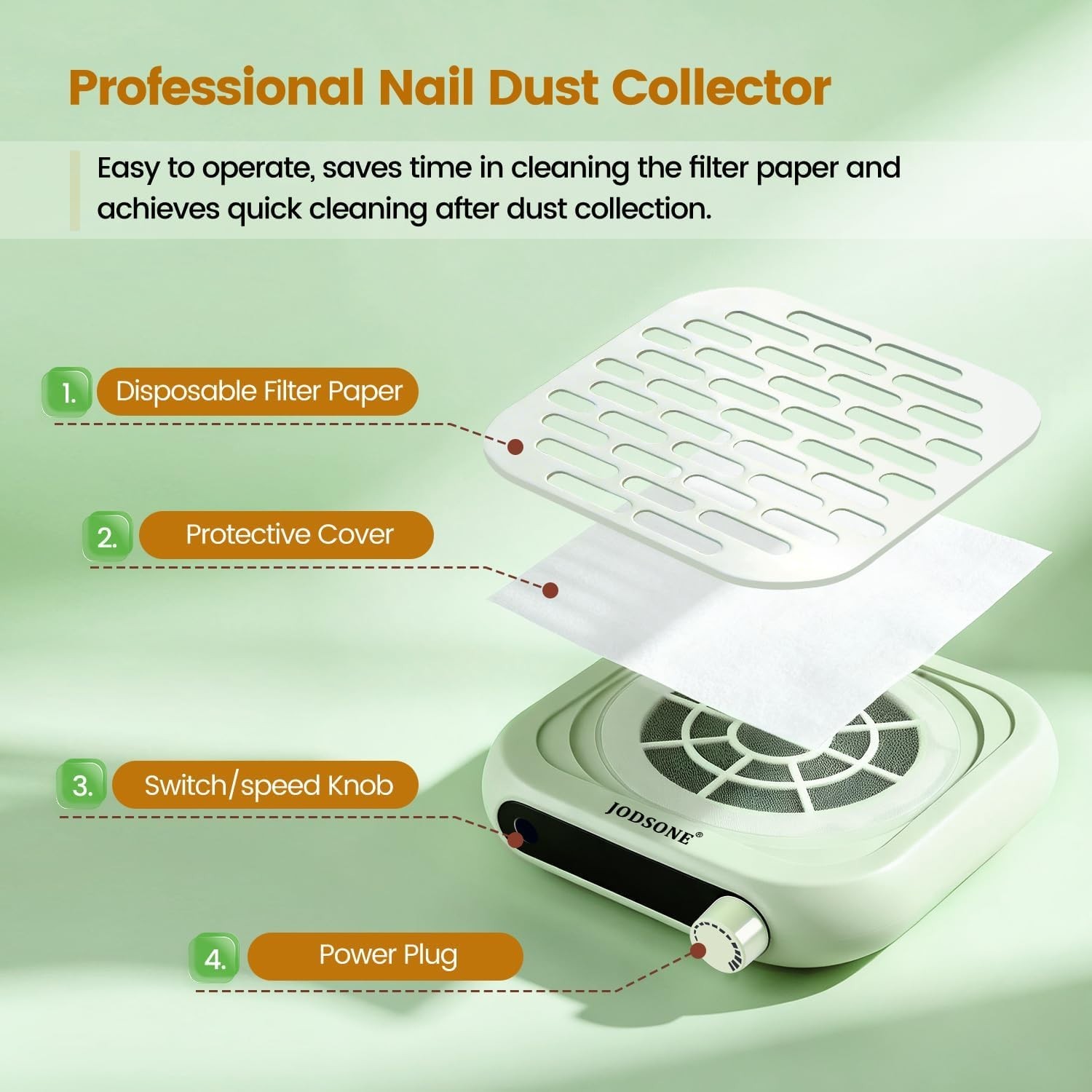 Portable Nail Dust Collector, 6000RPM Suction with 30 Filters – Green Edition