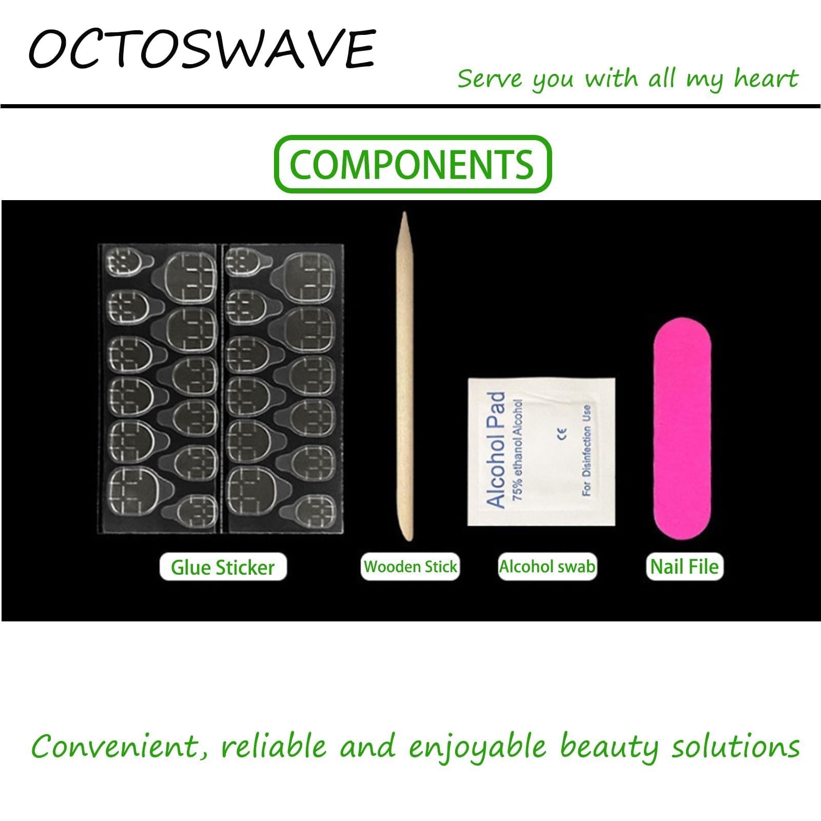 OCTOSWAVE Long Square Press On Nails, Nude Pink French Tip Fake Long, White