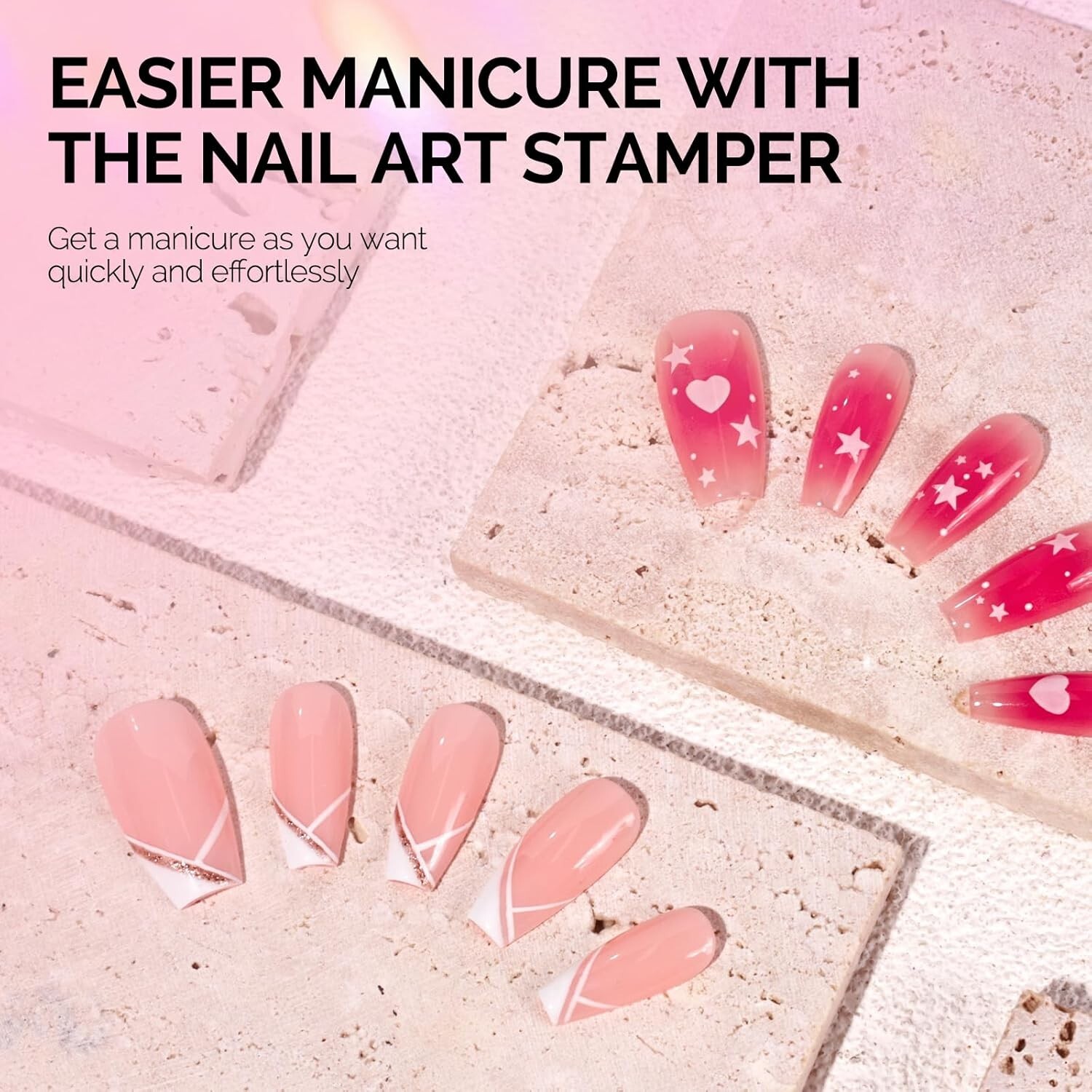 Kit de estampador de uñas francés (2 unidades), sello de silicona con raspador
