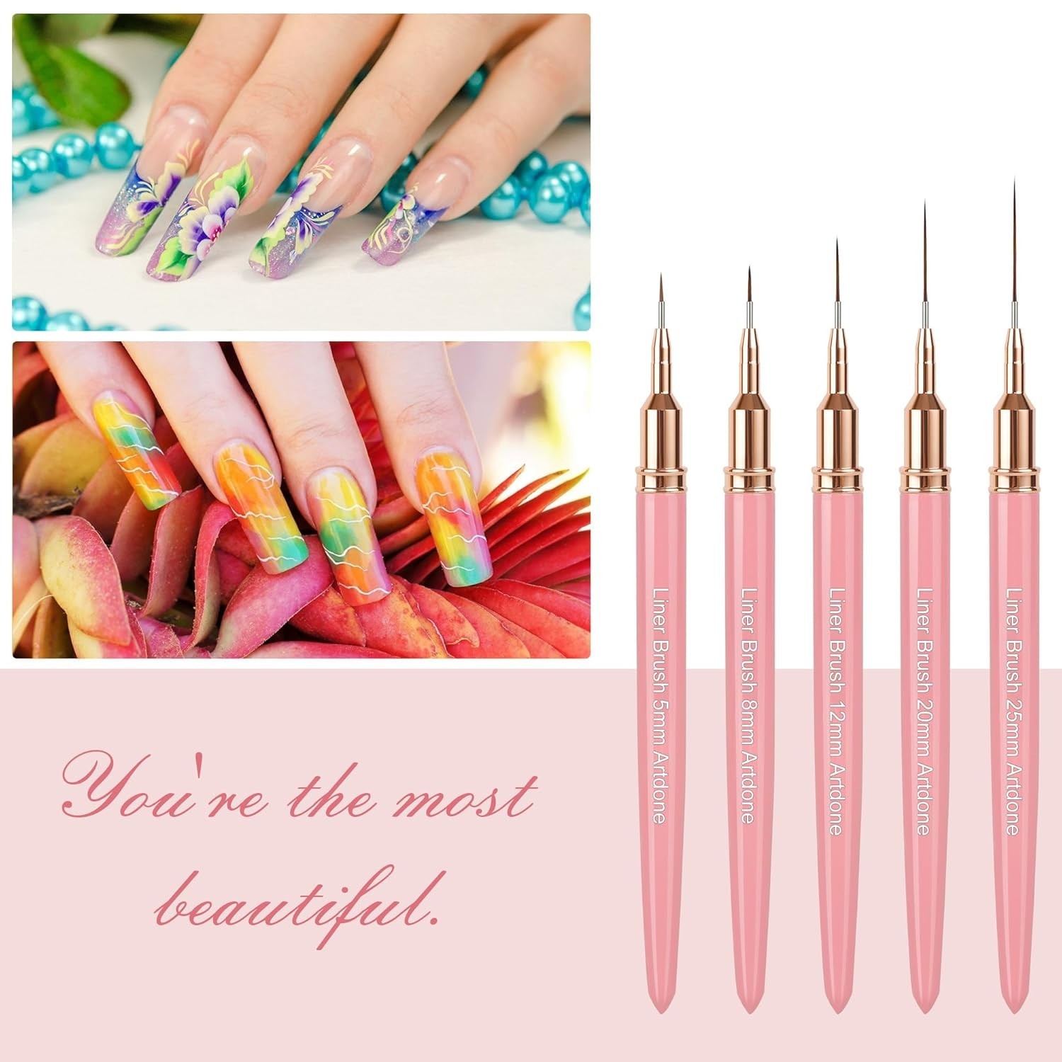 5PCS Pink Metallic Nail Art Pens – Precision Liner Brushes for Intricate Designs