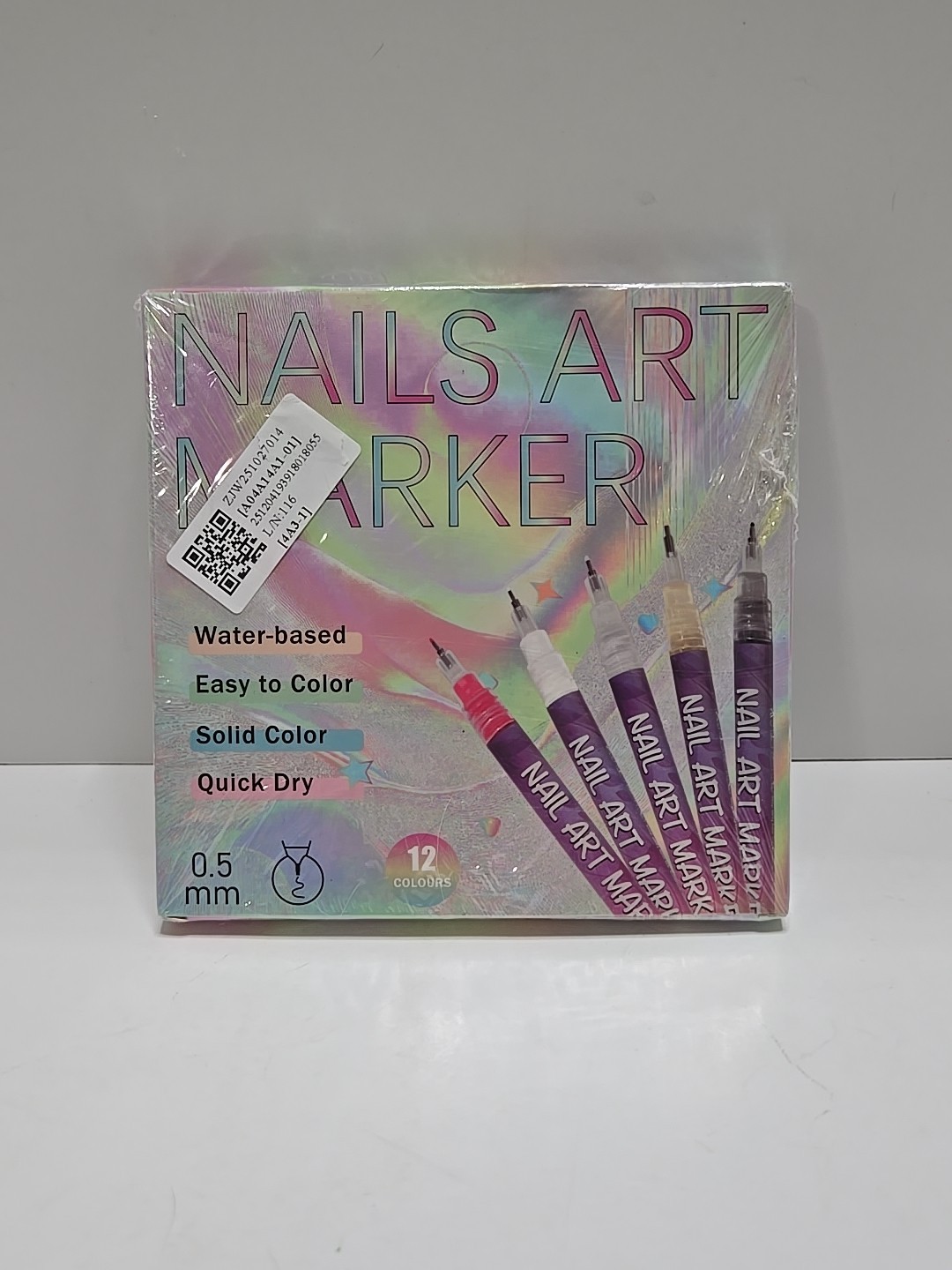 Sealed Nail Art Markers. 12 Colors 0.5 mm, Quick Dry Water Based NEW