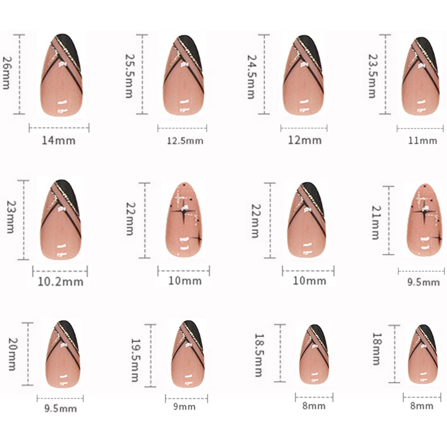 24 Pcs Natural Glossy Full Cover Reusable False Nails with Sticky Tabs, Press…