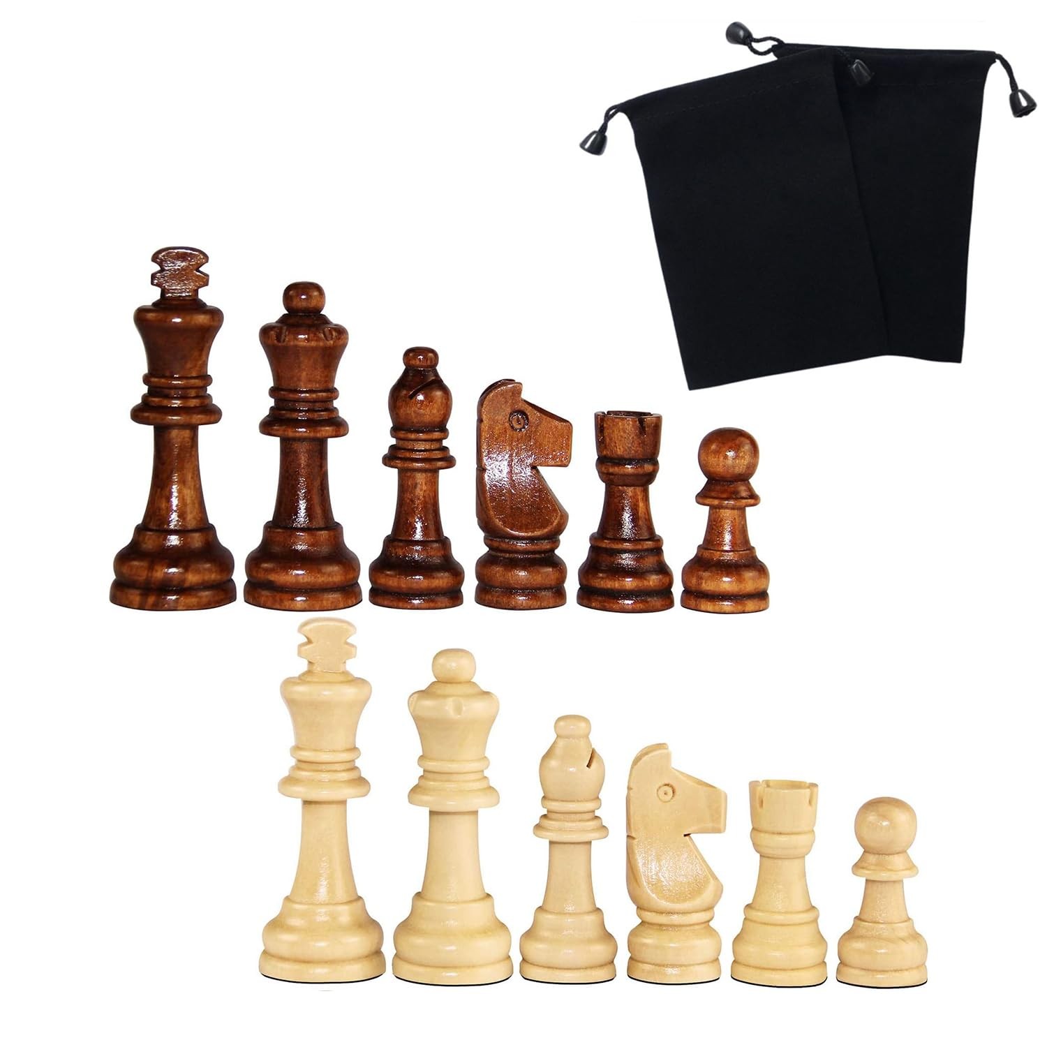 Hellpnoom Wooden Chess Pieces, Tournament Staunton 3 inches, Brown and White